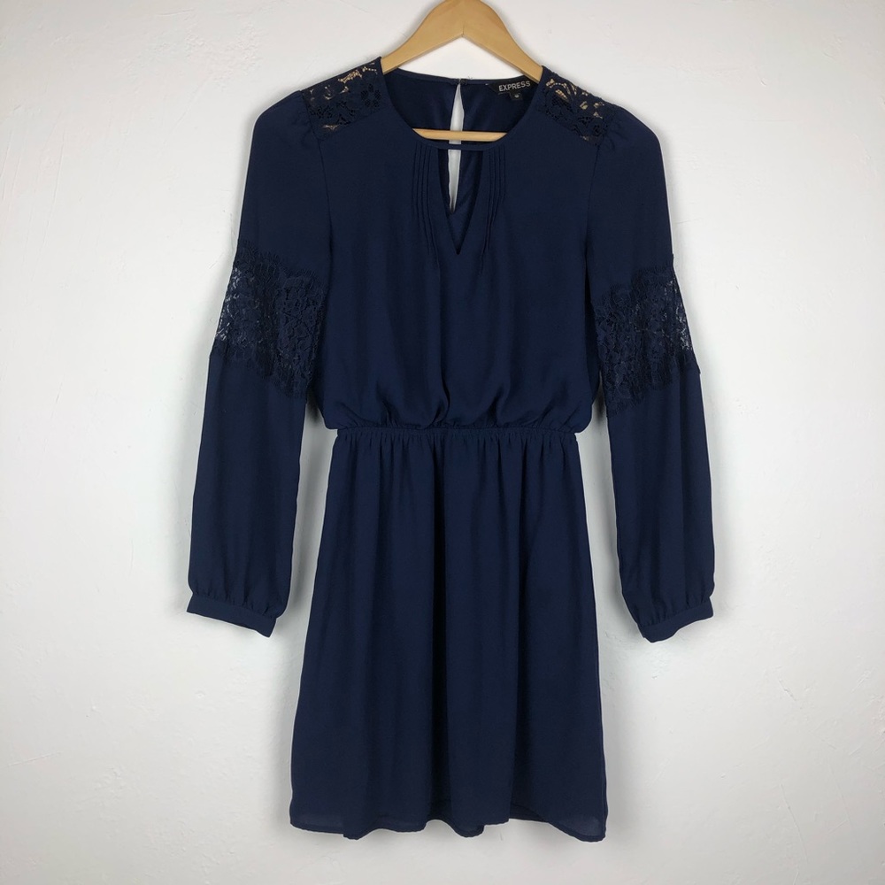 Express Navy Bubble Sleeve Dress